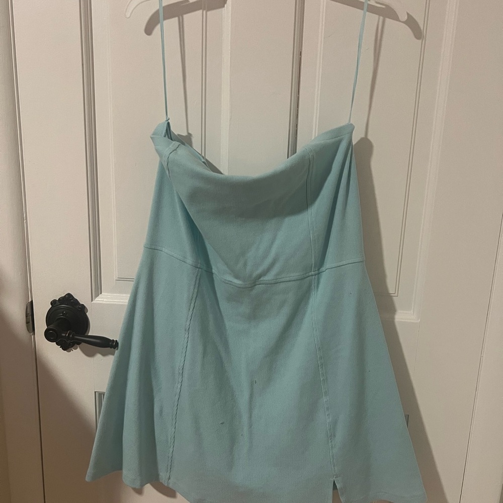 American Eagle Outfitters Green Asymmetrical Strapless Dress